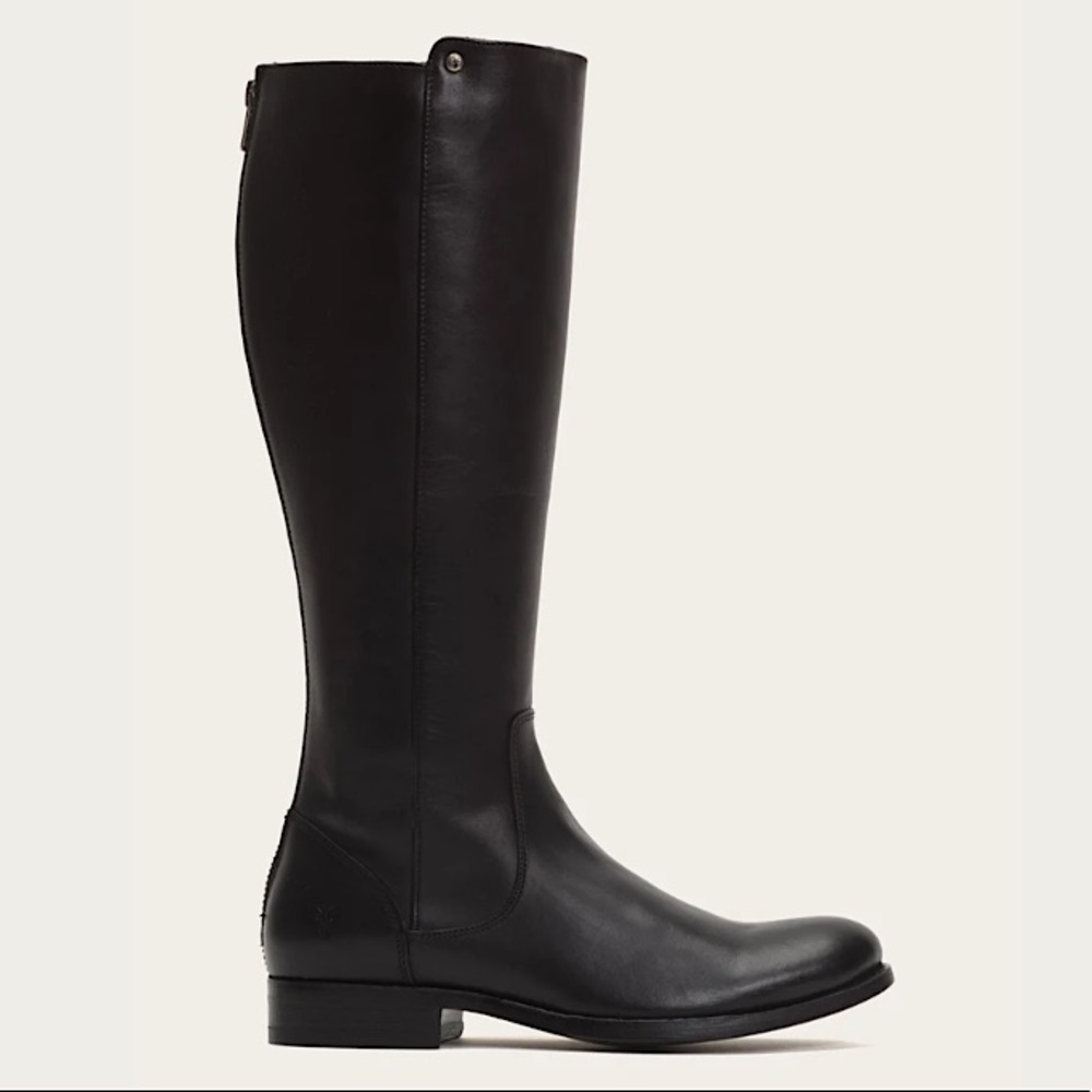 $398 Frye Melissa Stud Black Back Zip Tall Real Leather Black Knee High Boot - Picture 7 of 16